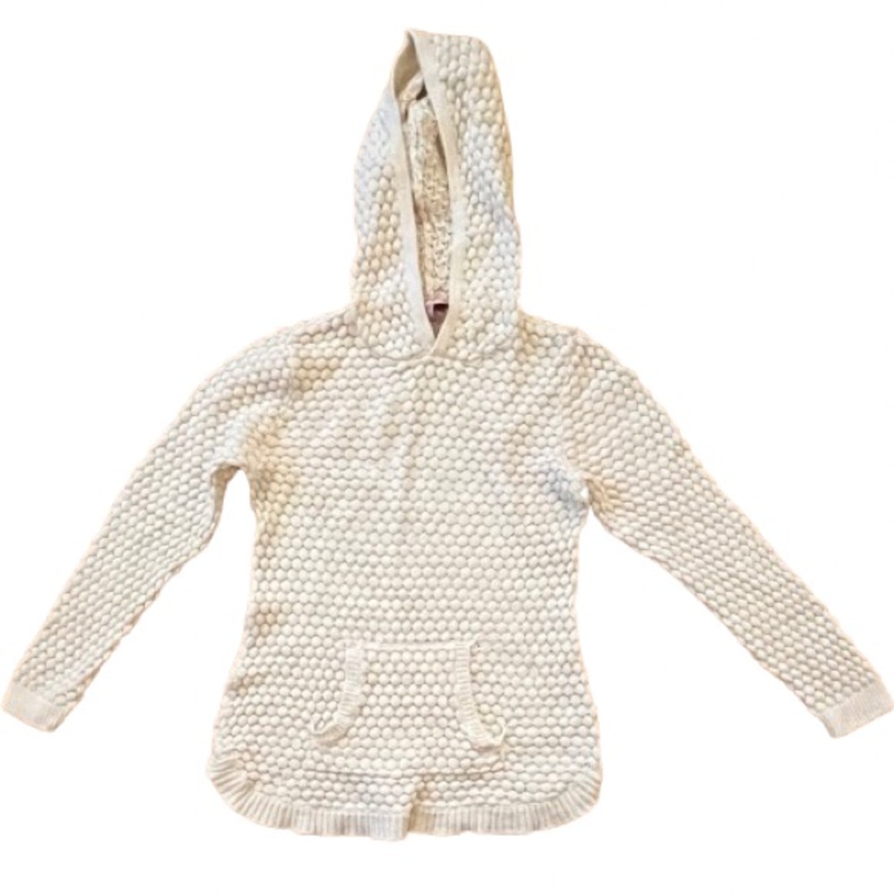 The Slope Girls Cozy Cream Girls Honeycomb Pattern Sweater w Gold Threads Hood